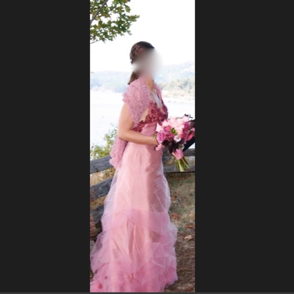 Luly Yang Couture Raspberry Creme Silk Gown - Picture 2 of 14